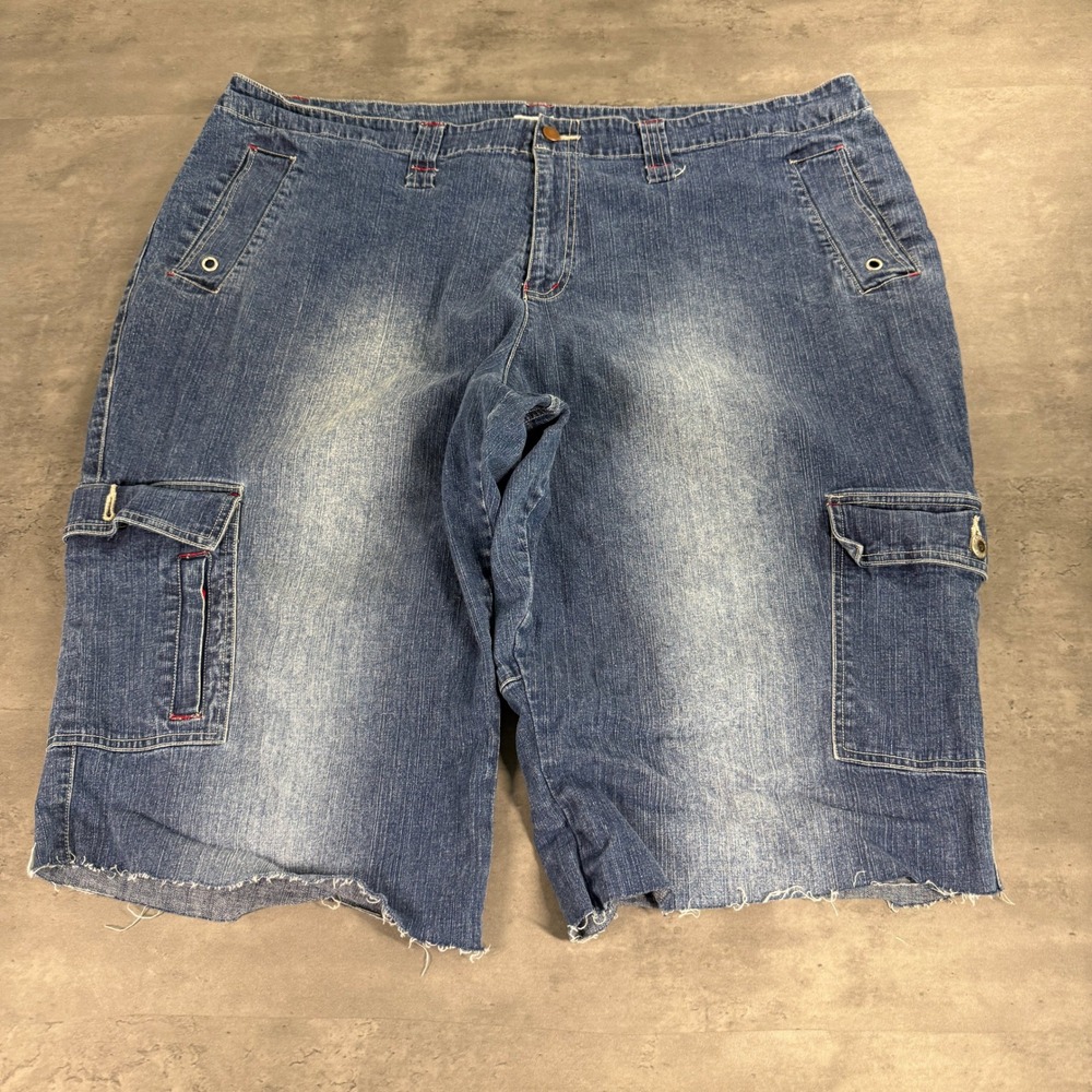 Carolina Blues Cargo Shorts Womens 28W Blue Stretch Denim Raw Hem‎ Y2K Utility